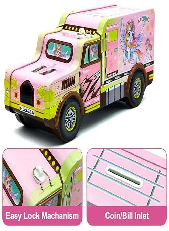 VGRASSP Unicorn Theme Metal Bus Piggy Bank Toy for Kids - Cute Money Safe with Lock and 2 Keys - Gullak Coin Box Gift for Boys and Girls - Color As Per Stock - Image 4